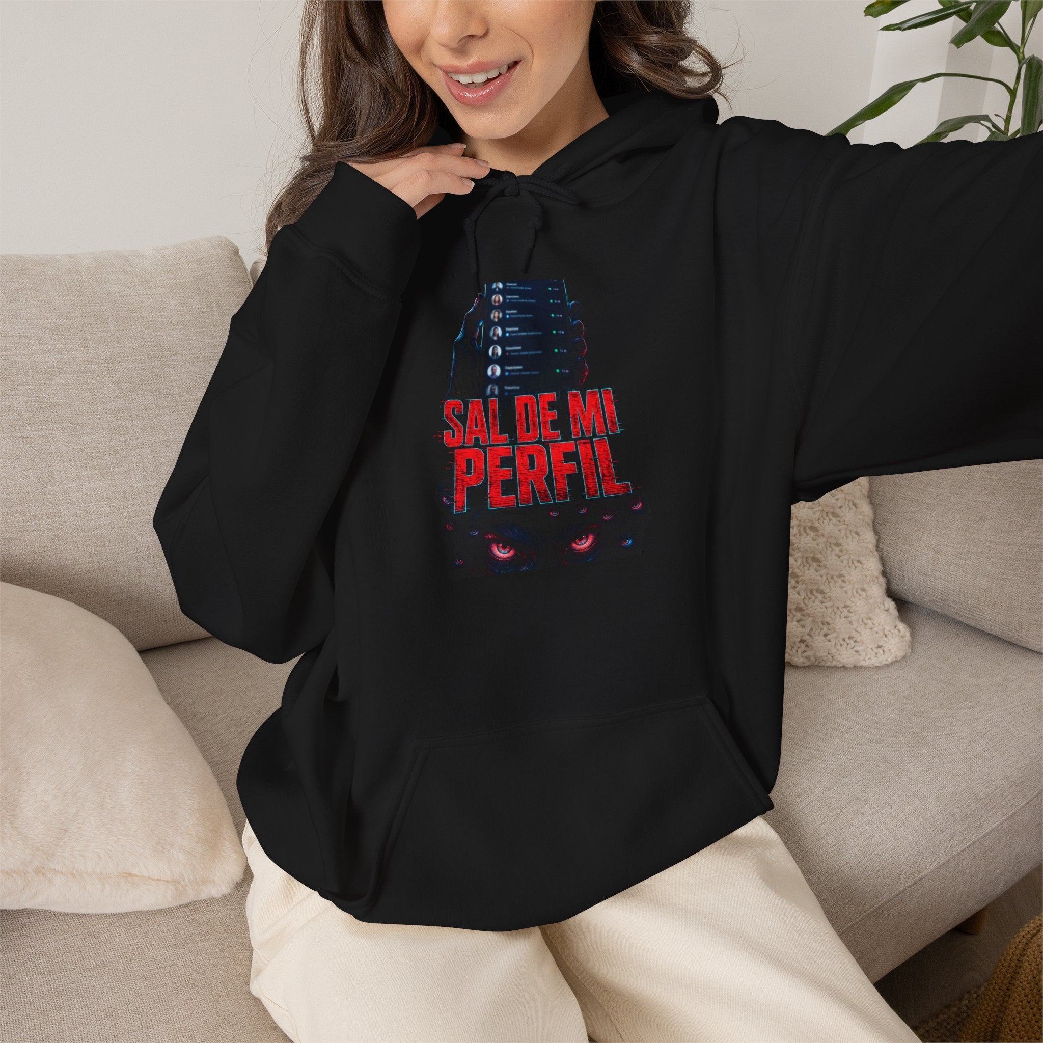 Hoodie — 'Sal de mi Perfil' Dark Horror Mask Graphic Pullover - Sal de Mi Perfil